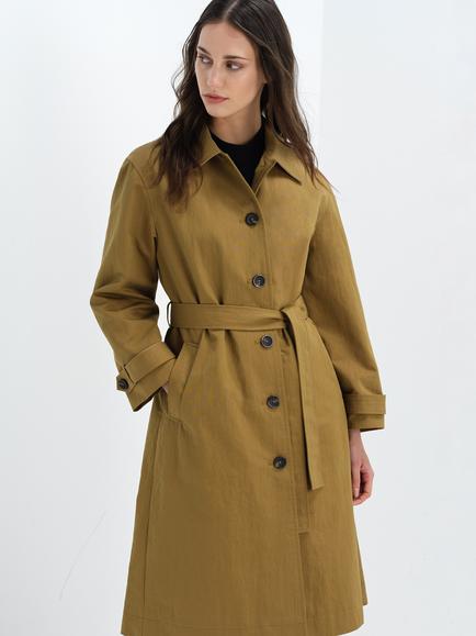 French Connection Solene Longline Belted Trench Coat, Olive Khaki/Pink, Olive Khaki/Pink