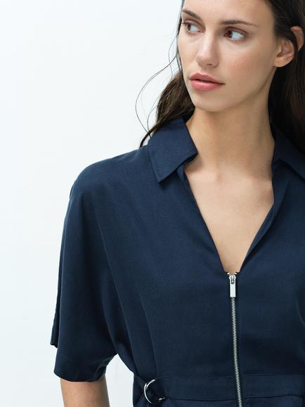 French Connection Yassie Utility Zip Front Tie Waist Shirt, New Navy - view 2, New Navy