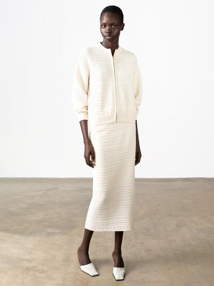 French Connection Mayim Ribbed Knit Midi Skirt, Porcelain Cream, Porcelain Cream