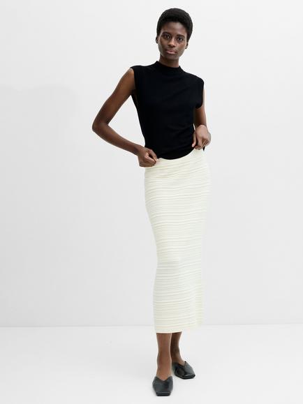 French Connection Mayim Ribbed Knit Midi Skirt, Porcelain Cream - view 2, Porcelain Cream