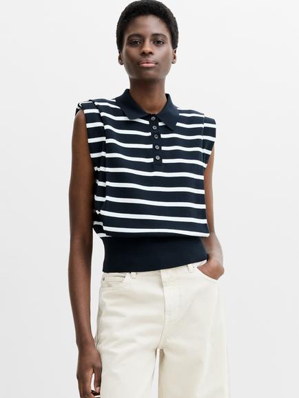 French Connection Kea Striped Knit Vest, Navy/Winter White, Navy/Winter White