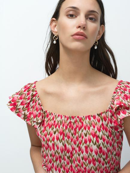French Connection Noelle Floral Plisse Ruffle Peplum Top, Pink/Multi - view 2, Pink/Multi