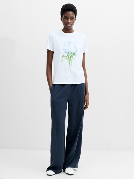 French Connection Painted Floral Embroidered T-Shirt, Linen White/Multi, Linen White/Multi