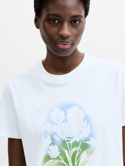French Connection Painted Floral Embroidered T-Shirt, Linen White/Multi - view 2, Linen White/Multi