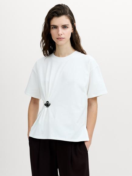 French Connection Rallie Cinched T-Shirt, Linen White, Linen White