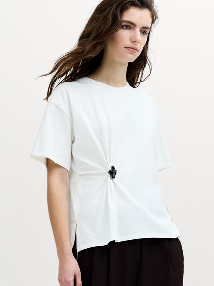 French Connection Rallie Cinched T-Shirt, Linen White - view 2, Linen White