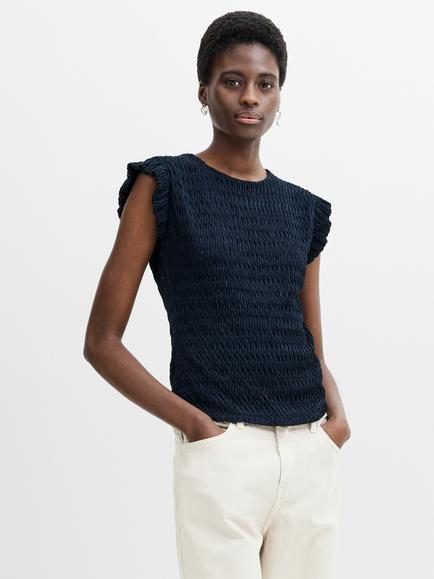 French Connection Zinnia Textured Frilled Cap Sleeve Top, New Navy, New Navy