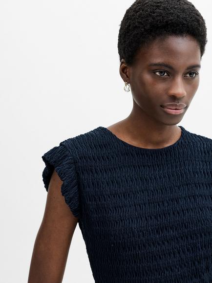 French Connection Zinnia Textured Frilled Cap Sleeve Top, New Navy - view 2, New Navy