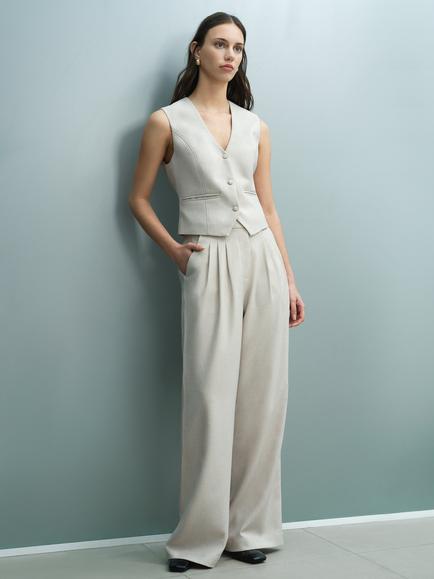 French Connection Misha Tailored Pleated Wide Leg Trousers, Stone Neutral, Stone Neutral
