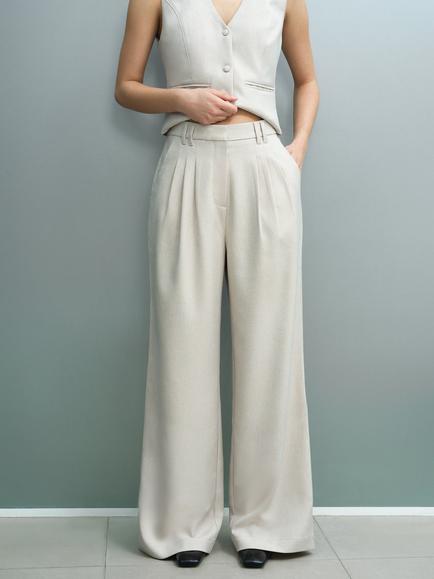 French Connection Misha Tailored Pleated Wide Leg Trousers, Stone Neutral - view 2, Stone Neutral