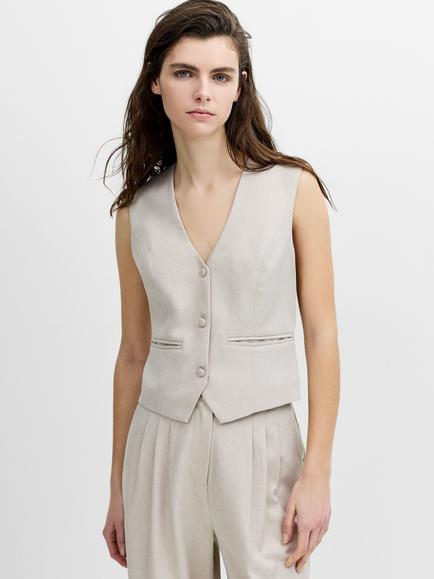 French Connection Misha Tailored Fitted Waistcoat, Stone Neutral, Stone Neutral