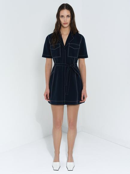 French Connection Azra Belted Mini Dress, New Navy - view 2, New Navy