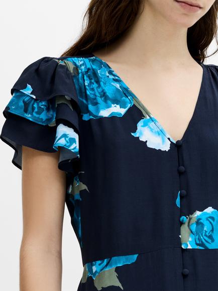French Connection Lara Floral Print Midi Dress, Navy/Pacific Blue - view 2, Navy/Pacific Blue
