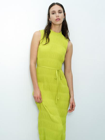 French Connection Reese Plisse Tie Waist Sleeveless Midi Dress, Kiwi Green - view 2, Kiwi Green