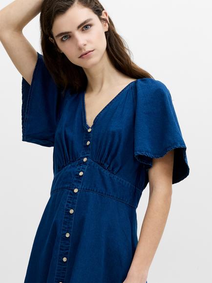 French Connection Zaves Chambray Flutter Sleeve Midi Dress, Mid Wash - view 2, Mid Wash