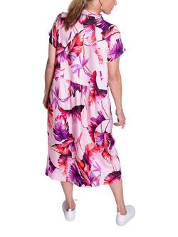 chesca Tropical Leaf Print Shirt Dress, Pink/Fuchsia - view 2, Pink/Fuchsia