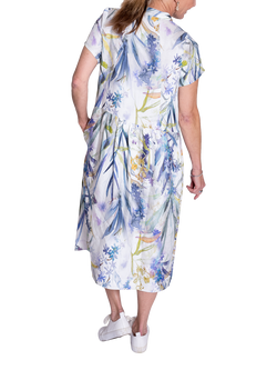 chesca Floral Meadow Print Collarless Midi Dress, White/Blue - view 2, White/Blue