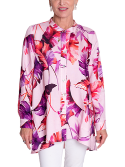 chesca Tropical Leaf Print Blouse, Pink/Fuchsia, Pink/Fuchsia