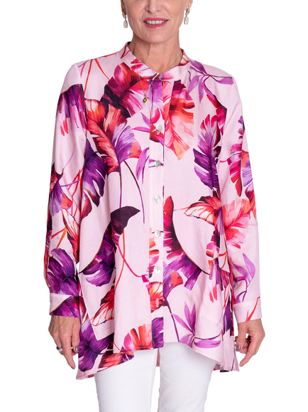 chesca Tropical Leaf Print Blouse, Pink/Fuchsia, Pink/Fuchsia