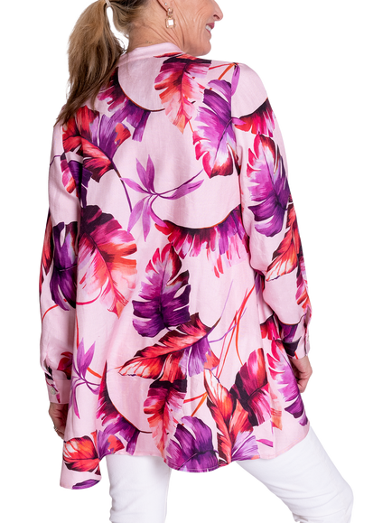 chesca Tropical Leaf Print Blouse, Pink/Fuchsia - view 2, Pink/Fuchsia