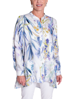 chesca Floral Meadow Print Long Sleeve Blouse, White/Blue, White/Blue