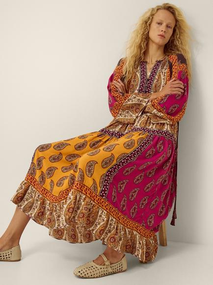 Monsoon Magdalena Paisley Print Midi Dress, Berry, Berry
