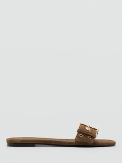 Mango Suede Oversized Buckle Slider Sandals, Sand, Sand