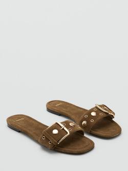 Mango Suede Oversized Buckle Slider Sandals, Sand - view 2, Sand