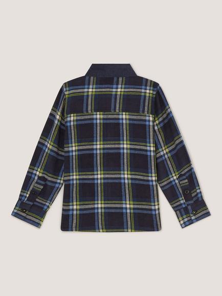 Monsoon Kids' Pure Cotton Long Sleeve Check Shirt, Blue - view 2, Blue
