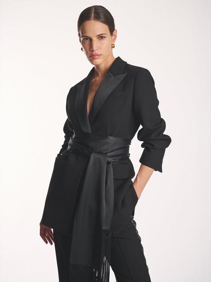 Amanda Wakeley Wool Blend Boyfriend Tuxedo Jacket, Black, Black