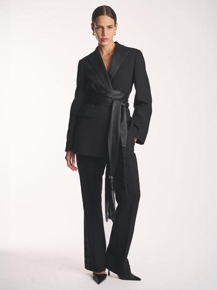 Amanda Wakeley Wool Blend Boyfriend Tuxedo Jacket, Black - view 2, Black