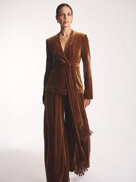 Amanda Wakeley Fitted Velvet Jacket, Bronze - view 2, Bronze