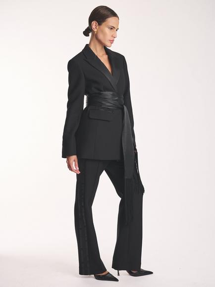 Amanda Wakeley Wool Blend Slim Tuxedo Trousers, Black, Black