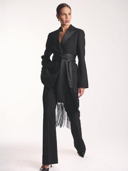 Amanda Wakeley Wool Blend Slim Tuxedo Trousers, Black - view 2, Black