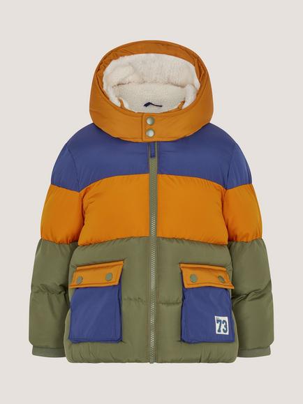 Monsoon Kids' Hooded Colour-Block Puffer Coat, Multi, Multi