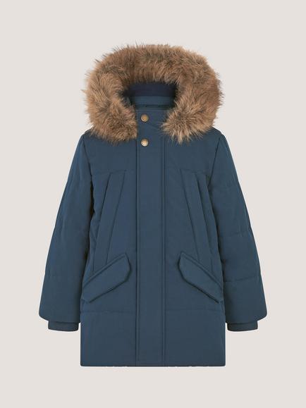 Monsoon Kids' Mid-Length Hooded Puffer Coat, Navy, Navy
