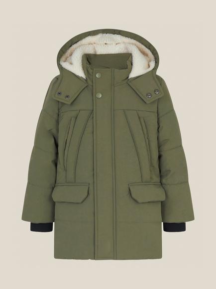 Monsoon Kids' Mid Length Puffer Jacket, Khaki - view 2, Khaki
