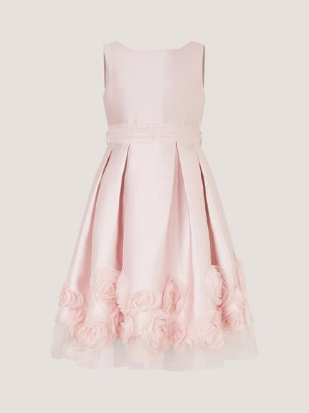Monsoon Kids' Duchess Sleeveless 3D Rose Applique Dress, Dusky Pink - view 2, Dusky Pink