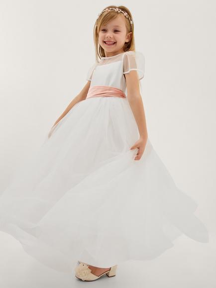 Monsoon Kids' Short Sleeve Tulle Maxi Bridesmaid Dress, Ivory, Ivory