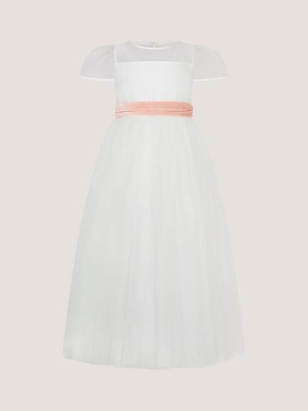 Monsoon Kids' Short Sleeve Tulle Maxi Bridesmaid Dress, Ivory - view 2, Ivory