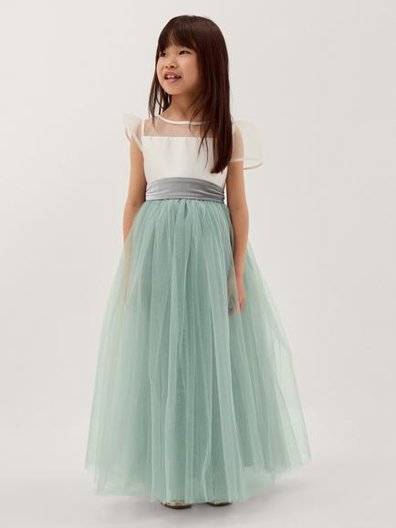 Monsoon Kids' Short Sleeve Tulle Maxi Bridesmaid Dress, Sage, Sage