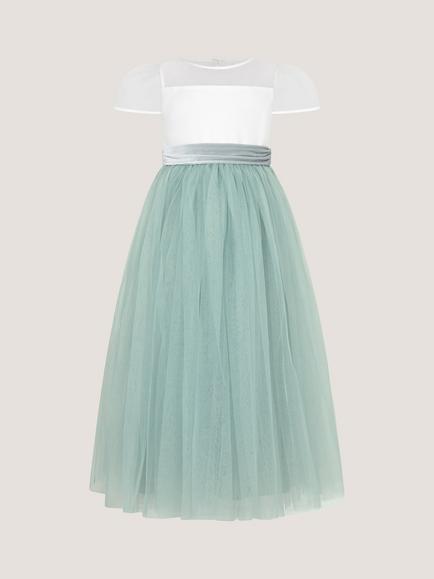 Monsoon Kids' Short Sleeve Tulle Maxi Bridesmaid Dress, Sage - view 2, Sage