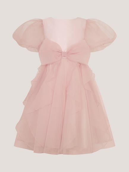 Monsoon Kids' Raphela Puff Sleeve Tulle Dress, Pink - view 2, Pink