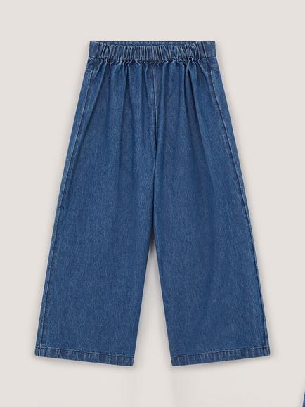 Monsoon Kids' Scallop Wide Leg Chambray Trousers, Blue - view 2, Blue