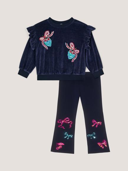 Monsoon Kids' Mon Cheri Sequin Jumper and Leggings Set, Navy - view 2, Navy