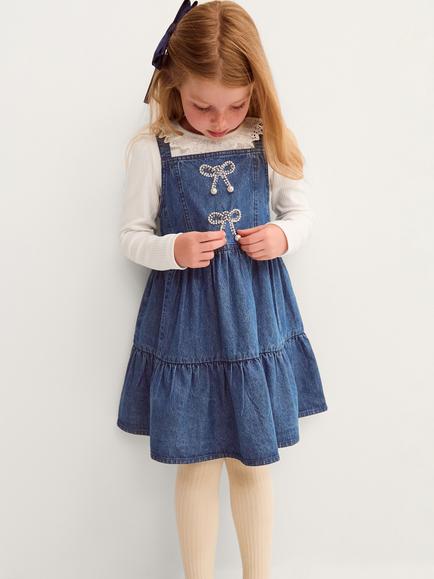 Monsoon Kids' Denim Pinafore Dress and Top Set, Blue, Blue