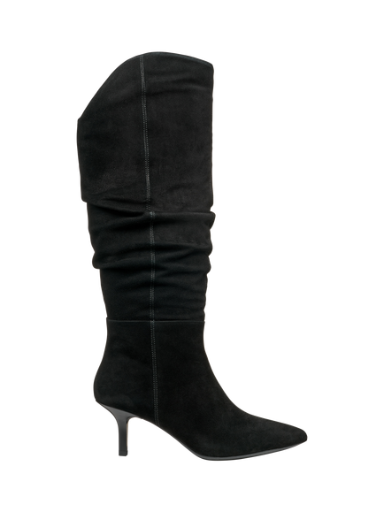 Geox Kleopy Suede Kitten Heel Knee High Boots, Black, Black