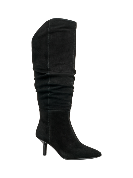 Geox Kleopy Suede Kitten Heel Knee High Boots, Black - view 2, Black