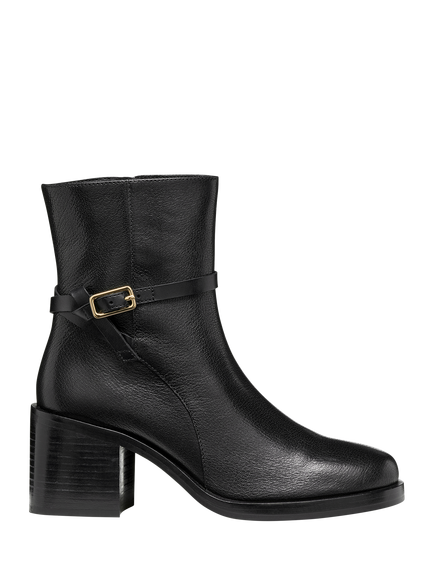 Geox Sobima Leather Stacked Heel Buckle Detail Ankle Boots, Black, Black