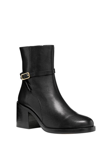 Geox Sobima Leather Stacked Heel Buckle Detail Ankle Boots, Black - view 2, Black